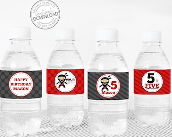 Ninja Party Water Bottle Labels Template Printable Ninja - Etsy