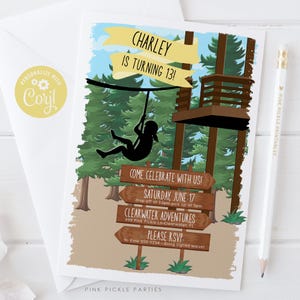 Zipline Invitation, Zipline Birthday Party, Zipline Birthday, Zipline Party, Zip Line Invitation, Zip Line Birthday Editable Invitation 801