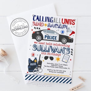 Politie uitnodiging, politie verjaardagsuitnodiging, uitnodiging voor het feestje van politieagent, politieagent uitnodiging, Cop uitnodiging | 714