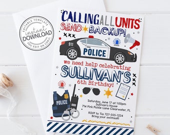 Police Invitation, Police Birthday Invitation, Policeman Party Invitation, Police Officer Invitation, Cop Invitation | 714