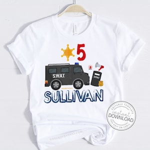 Printable Police Birthday Shirt Iron-on, SWAT Birthday Shirt T Shirt Transfer Design, Instant Download Editable Template | 714