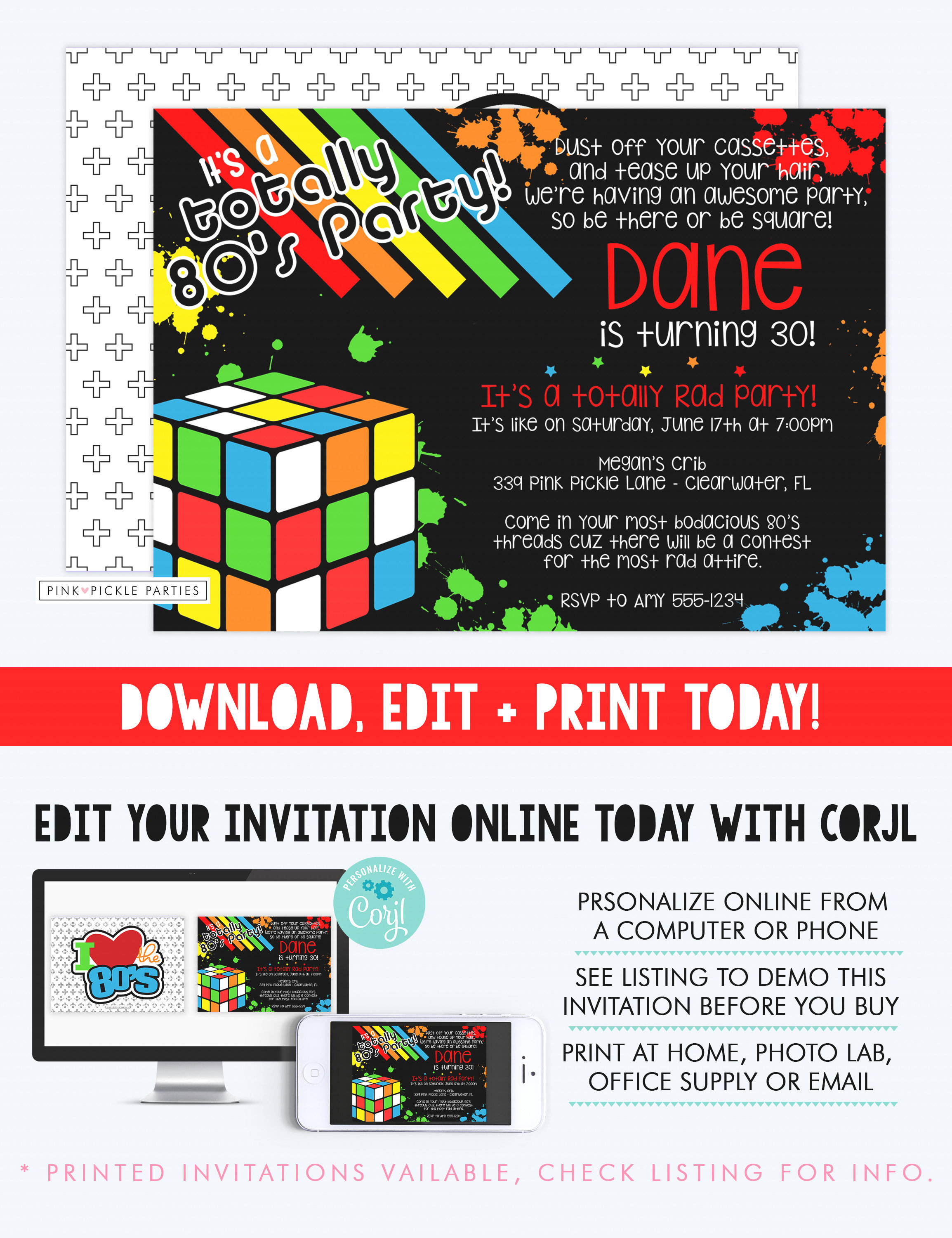 80s Themed Invitations 80s Birthday Party Invitation Template | Etsy