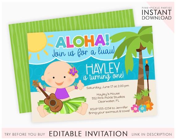 Luau Invitation 1st Birthday Invitation Luau Baby Etsy
