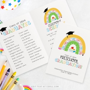 Graduation Program for Kindergarten, Preschool Graduation Program Template, Kindergarten Graduation Printable, Commencement Ceremony | 794.3