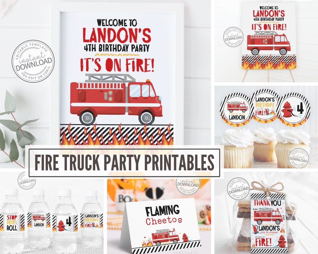 Editable Fire Truck Printable Party Package, Fire Truck Birthday Party ...