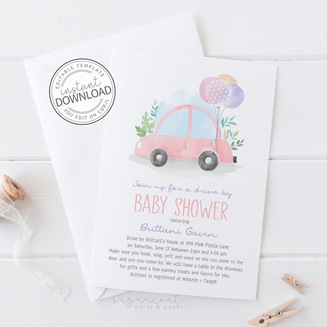 Drive by Baby Shower Invitation Girl Drive up Baby Shower Etsy