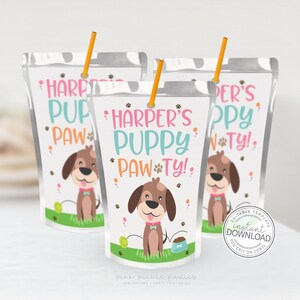 Editable Puppy Juice Labels, Puppy Pawty, Juice Label, Label Template, Juice Pouch, Capri Juice Label, Printable Dog Birthday Party 721