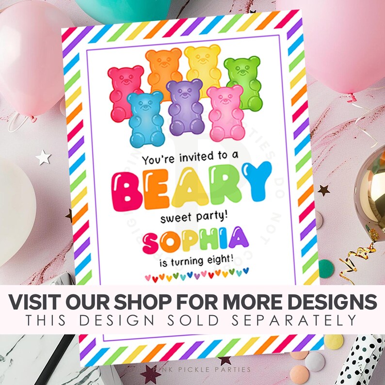 Gummy Bear Invitation, Candy Birthday Invitation, Candy Shop Birthday ...
