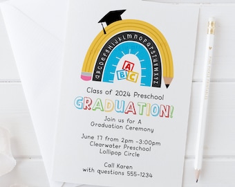 Preschool Graduation Invitation, School Rainbow Invitation, Preschool Invitation, Kindergarten Graduation, Graduation Invites | 794.4