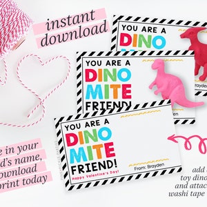 Dinosaur Valentine Tag, Valentines Day Cards For Kids. Classroom Valentines Exchange Card Printable | DIY Editable Digital Instant Download