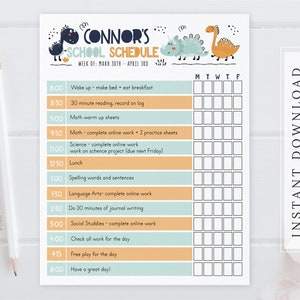 Editable Home School Schedule Homeschool Chart for Kids. Edit to use for daily routine homeschool schedule class schedule Dinosaur Printable