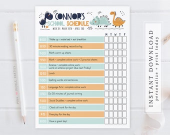 Editable Home School Schedule Homeschool Chart for Kids. Edit to use for daily routine homeschool schedule class schedule Dinosaur Printable