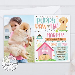 Dog Birthday Party Invitation, Puppy Birthday Invitation, Puppy Party Invitation, Puppy Party Printables, Puppy Pawty Invitation | 721