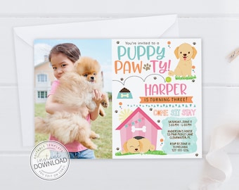 Dog Birthday Party Invitation, Puppy Birthday Invitation, Puppy Party Invitation, Puppy Party Printables, Puppy Pawty Invitation | 721