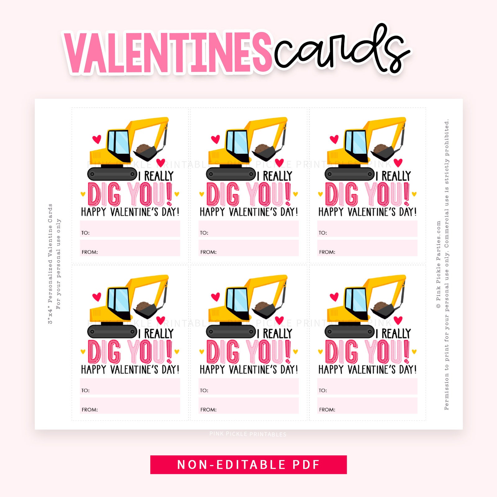 I Dig You Valentine's Day Cards for Kids. Construction Classroom ...