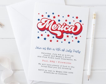 Invitación Merica del 4 de julio, Invitación del 4 de julio, Invitación del 4 de julio, Plantilla de invitación editable Corjl Teléfono móvil imprimible 802