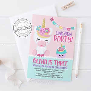 Unicorn Invitations, Unicorn Invitation Download, Unicorn Birthday Invitation, Unicorn 1st Birthday, Unicorn Baby Shower,Unicorn Party | 692