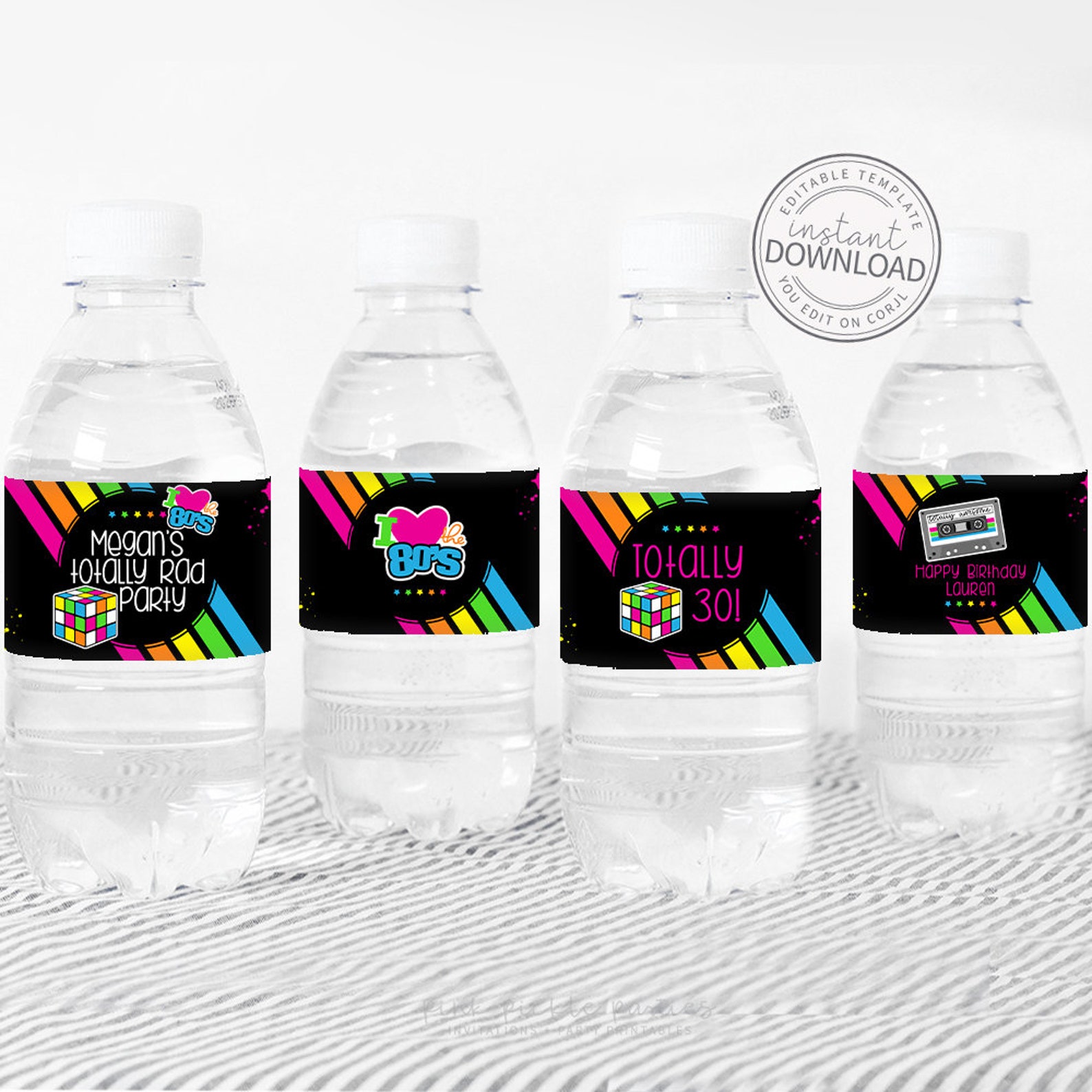 Editable 80s Party Water Bottle Wraps 80s Theme Party Water - Etsy