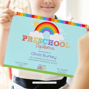Preschool Diploma Editable, Kindergarten Diploma, Kindergarten Graduate Printable, PreK Diploma, Editable Certificate of Completion Kids 413