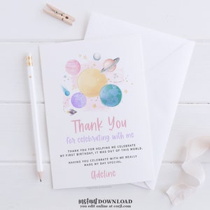 Outer Space Thank You Card, Printable First Trip Around The Sun Thank You Card, Digital Thank You Card Template, Note Cards for Kids 796