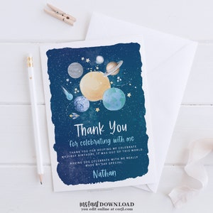 Outer Space Thank You Card, Printable First Trip Around The Sun Thank You Card, Digital Thank You Card Template, Note Cards for Kids 796