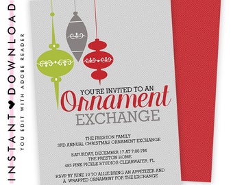 Ornament Exchange Invitation, Ornament Invite, Ornament Swap Invitation, Christmas Invitation, Christmas Invite, Holiday Party Invite 485