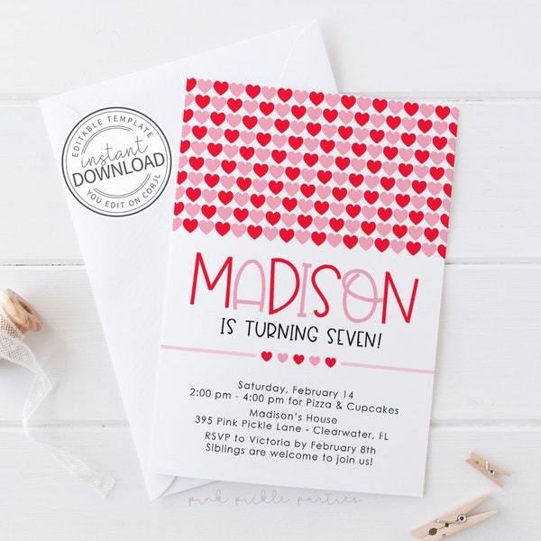 Heart Invitation, Valentines Day Invitation, Valentines Birthday Invitation, Sweetheart Birthday Invitation, Valentine Invitation | 395