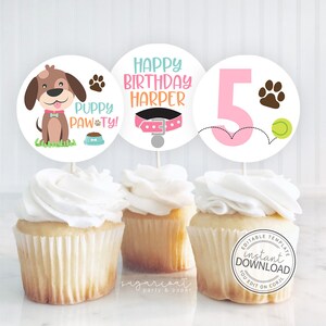 Editable Puppy Party Cupcake Toppers, Puppy Pawty Birthday Party, Cupcake Topper, Printable Cupcake Topper, Instant Download Editable 721