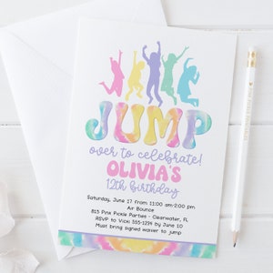 Editable Trampoline Park Birthday Invitation, Tie Dye Jump Invitation, Lets Jump Invitation, Trampoline Invitation, Bounce Invitation 815