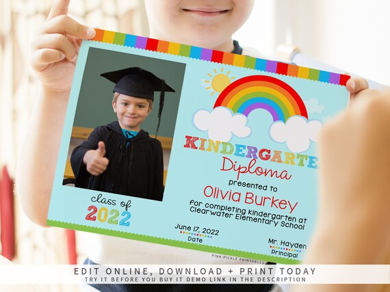 Preschool Diploma Kindergarten Diploma With Photo | Etsy