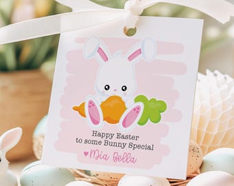 Bewerkbare paastags, paashaas-tags, afdrukbare paasmand-tag, kinderen Pasen-stickers, schoolfeesttags, afdrukbare instant download