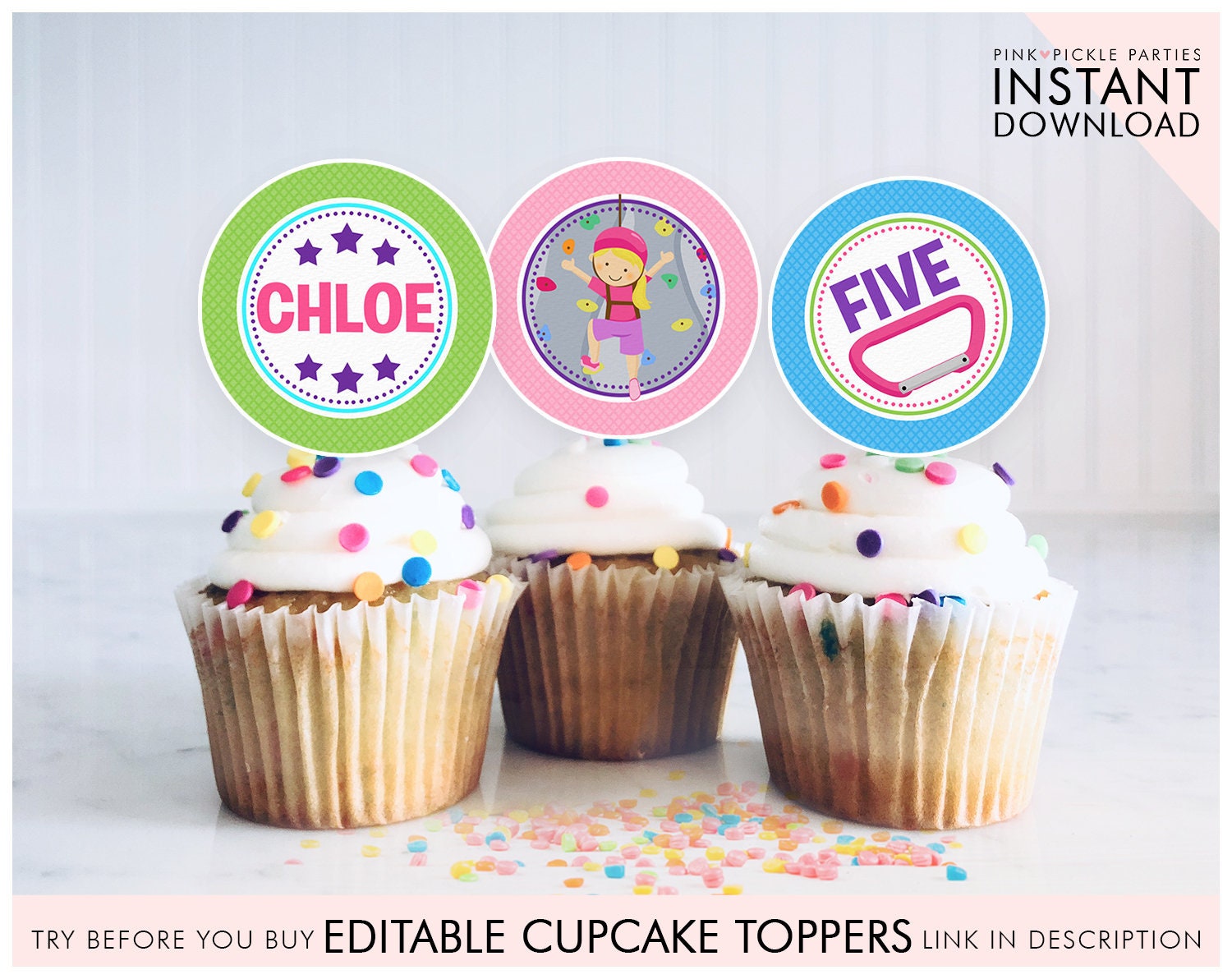 Rock Climbing Cupcake Toppers Printable Rock Climbing Etsy
