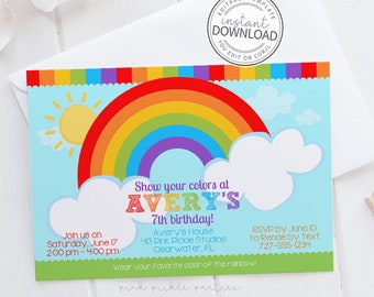 Rainbow Invitation, Rainbow Party, Rainbow Birthday Invitation, Rainbow Birthday, Rainbow Birthday Party, Rainbow Invites, Rainbow Baby |413