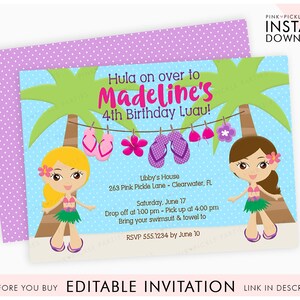 Luau Birthday Invitation, Luau Invitation Instant Download, Party Invitations, Luau, Luau Party, Luau Birthday, Invitation Template | 263