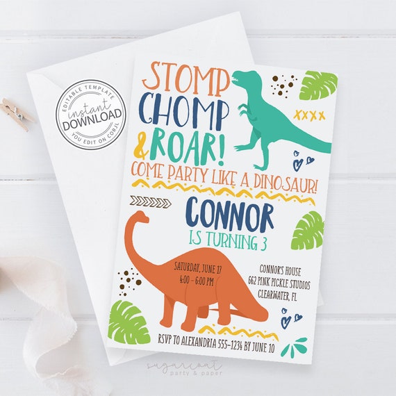 Dinosaur Invitation, Dinosaur Birthday Invitation, Dinosaur, Dinosaur Invites, Invitation, Dinosaur Birthday Party, Printable Invitation 662