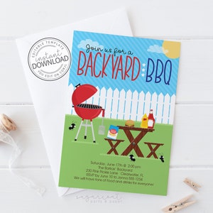 BBQ Invitation, bbq Invite, Barbeque Invitation, Barbecue Invitation, Summer BBQ Party,Backyard BBQ,Grill Party Invitation,Block Party | 230