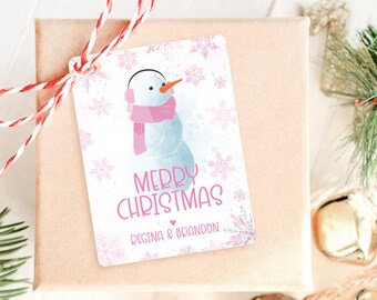 Christmas Gift Tags Printable, Editable Christmas Favor Tags, Merry Christmas Tags, Girl Snowman Gift Tag, Digital Christmas Tag | 708