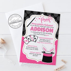 Magic Invitations, Magic Birthday Invitation, Magician Party Invitations, Magic Show Invitation, Magic Birthday Party, Magician, Girl | 93
