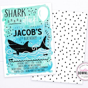 Shark Invitation, Shark Invite, Shark Party, Shark Birthday, Shark Birthday Invitation, Shark Party Invitations, Printable Invitation 624 image 2