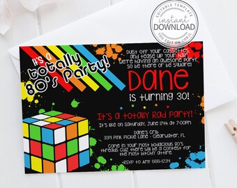 80s Themed Invitations, 80s Birthday Party Invitation Template - Instant Download - Edit Invitation Online with Corjl | 339