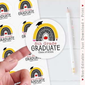 Printable 5th Grade Graduation Sticker, Graduation Favor Tags, 5th Grade Thank You Tag, Fifth Grade Graduation Printable Sticker 794.5