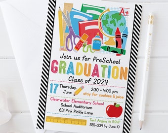 Preschool Graduation Invitation, Preschool Invitation, Preschool Invite, Preschool Graduation, Last Day of School, Graduation Invites | 631