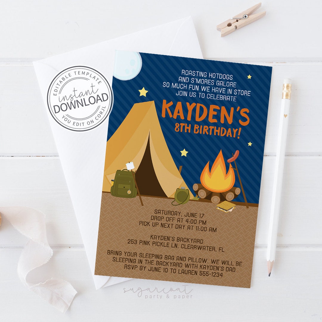 Camping Invitation Camping Invite Camping Party Invitation - Etsy