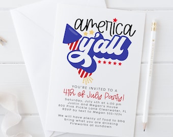4th of July Invitation, Fourth of July Invite, BBQ Invite Fireworks Invitation Corjl Editable Invitation Template Mobile Phone Printable 804