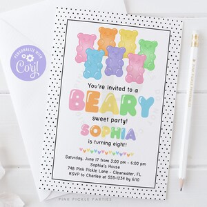 Pastel Gummy Bear Invitation, Candy Birthday Invitation, Candy Shop Birthday Invitation, Edit Yourself Invitation Download | 748