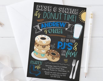 Donuts and Pajamas Invitation, Donuts and Pajamas Birthday Invitation, Donuts and PJS, Breakfast Invitation, Instant Download | 744