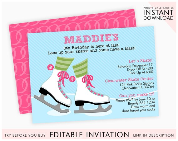 Ice Skating Birthday Invitation Ice Skating Party Ice Etsy