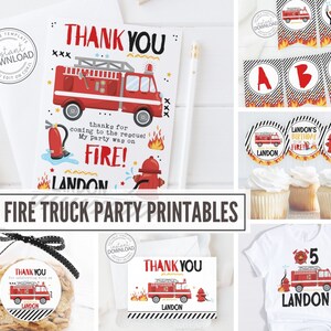 Editable Fire Truck Printable Party Package, Fire Truck Birthday Party ...