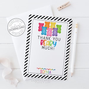 Editable Gummy Bear Thank You Card, Gummy Bear Thank You Note Card, Gummy Bear Thank You Note, Gummy Bear Party, Instant Download 748