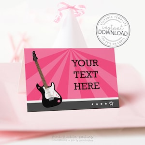 Fête Rockstar, cartes de tente alimentaire, cartes de tente modifiables, téléchargement immédiat, modèle imprimable, anniversaire Rockstar, étiquettes de buffet de bonbons | 295